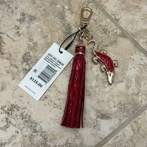 New Brahmin Melbourne CROC Lth Crystal Tassel Bag Charm Key Fob HEARTBREAKER Red